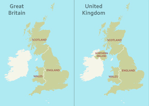 Imagen de dos mapas de Reino Unido y Gran Bretaña